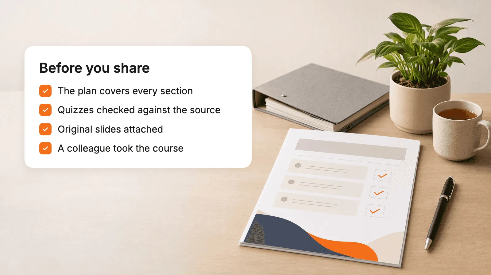 A final checklist before sharing a course built from slides