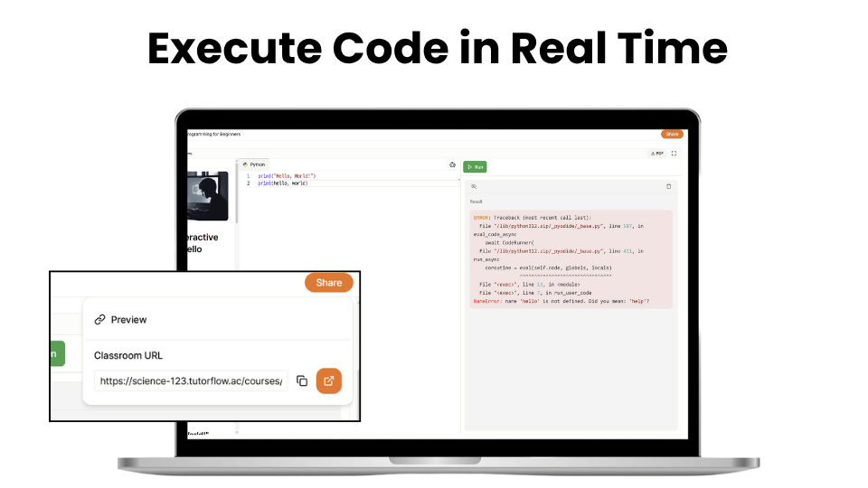 Code execution and real-time feedback for coding education