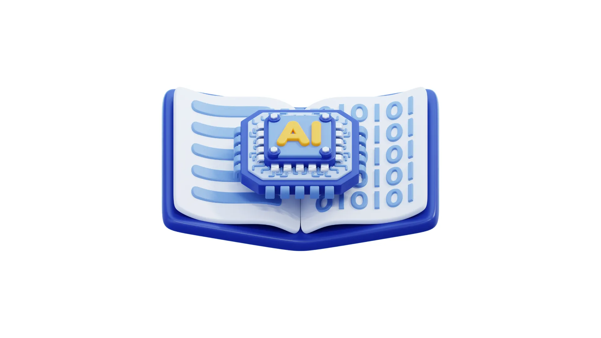 AI chip embedded in an open digital book representing artificial intelligence in STEM education and smart learning tools