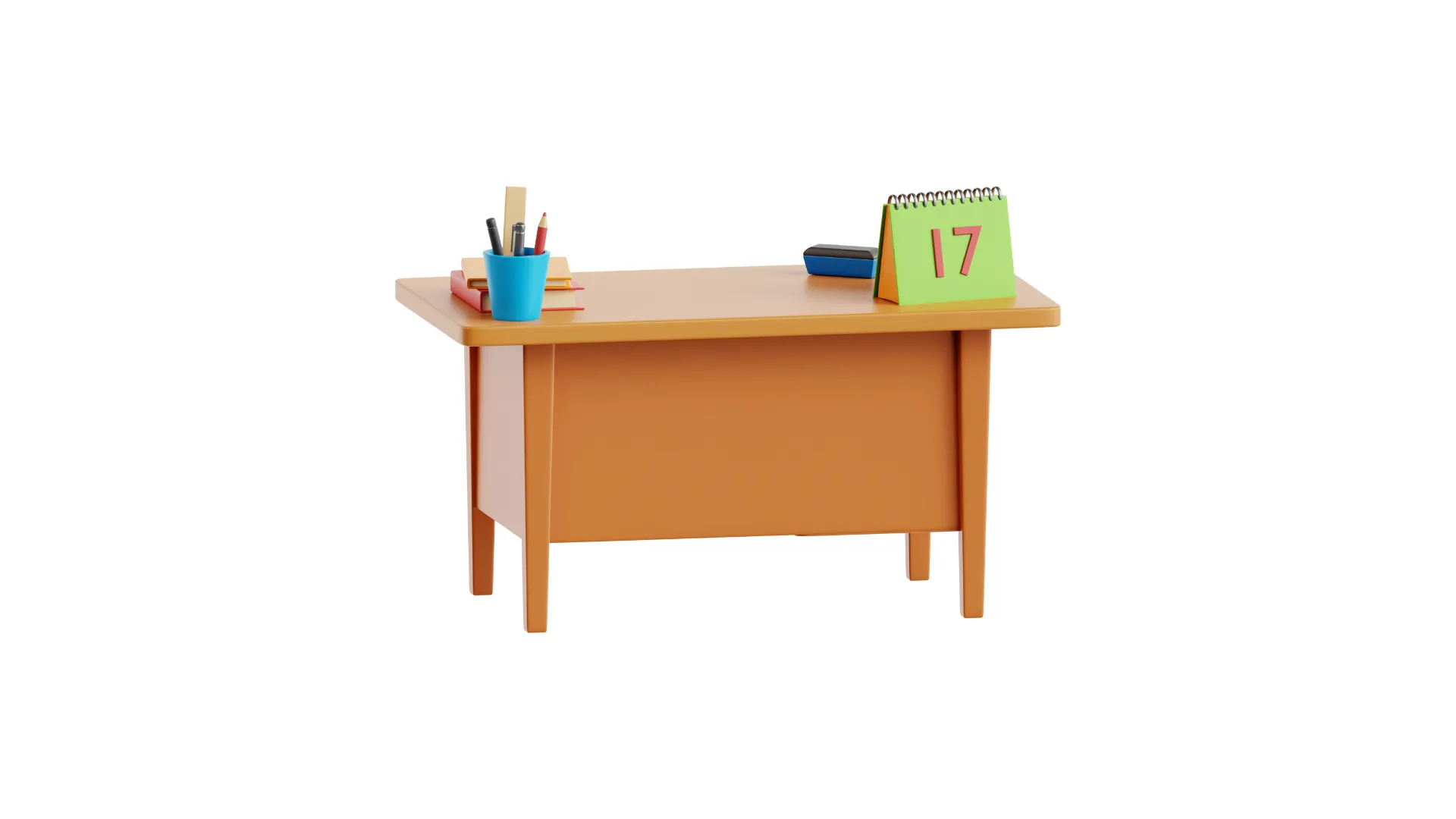 Teacher's desk with books and supplies, representing the manual workload that Math OCR could help automate in STEM education