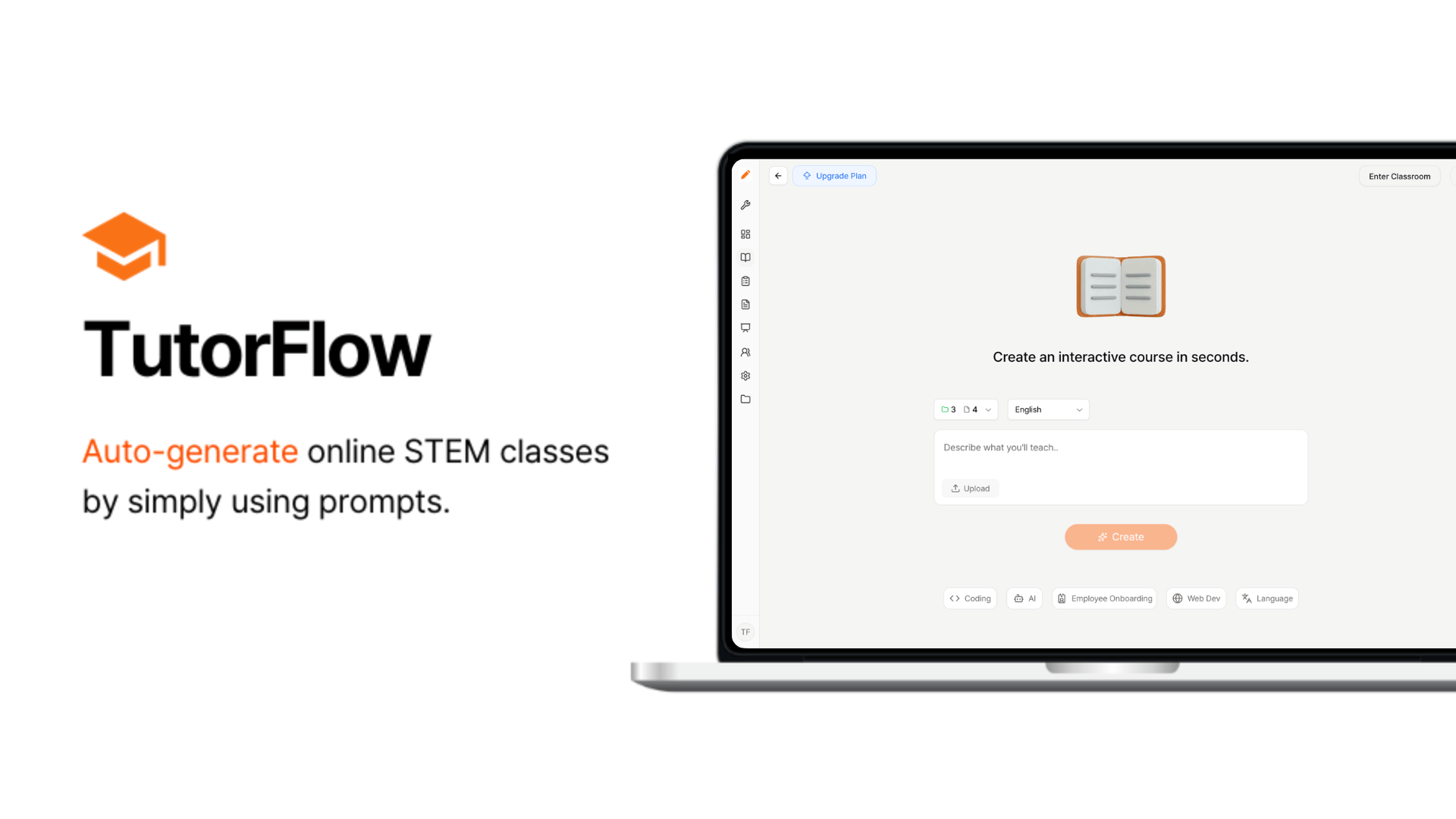 TutorFlow platform interface for generating structured AI powered STEM courses and managing learners